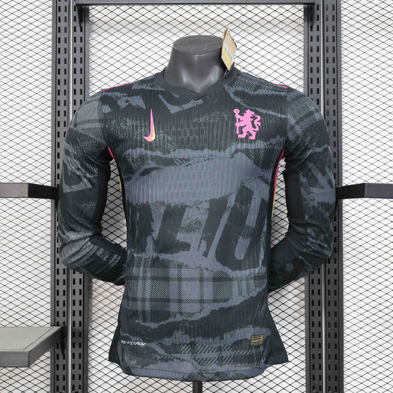Camisa Manga Comprida Chelsea 2024-25 Away Preta Versão Jogador