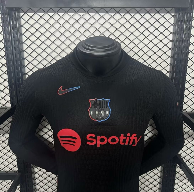 Camisa Manga Comprida FC Barcelona 2024-25 Away Preta Versão Jogador
